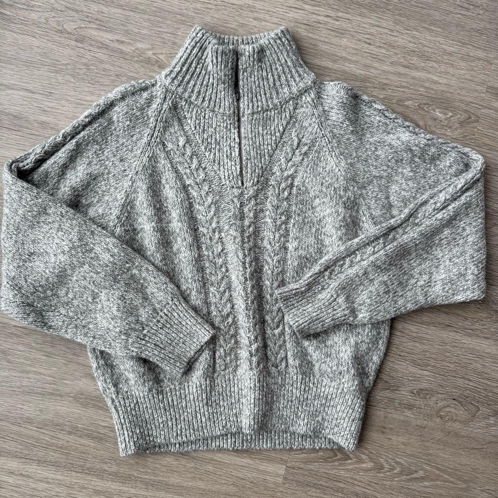 Darling cableknit heathered half zip sweater in gray